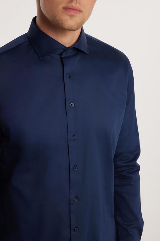 Erkek Slim Fit Dar Kesim %100 Pamuk Koton Saten Premium Seri Lacivert Gömlek