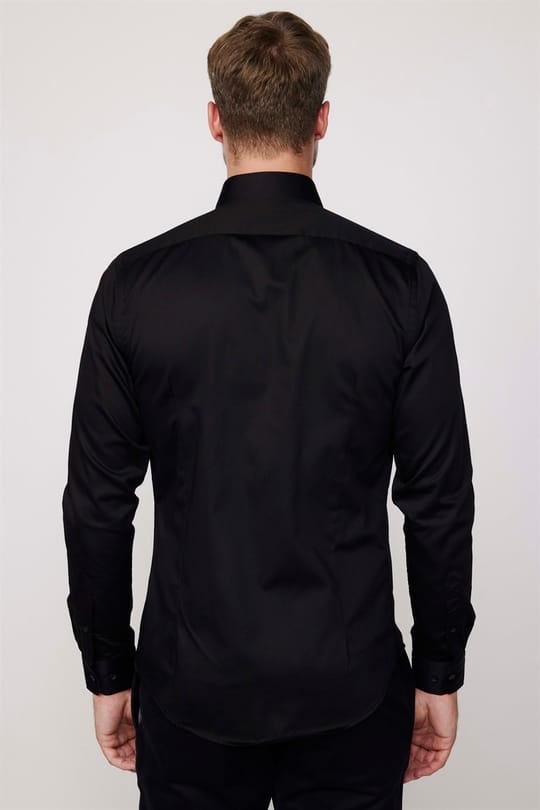 Slim Fit Uzun Kollu %100 Koton SatenPremium Erkek Siyah Gömlek