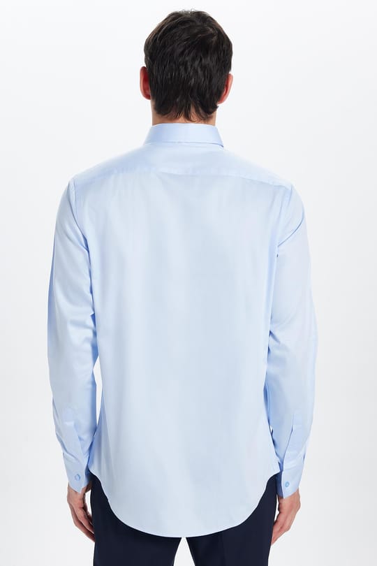 Erkek Slim Fit %100 Pamuk Koton Saten Premium Mavi Gömlek