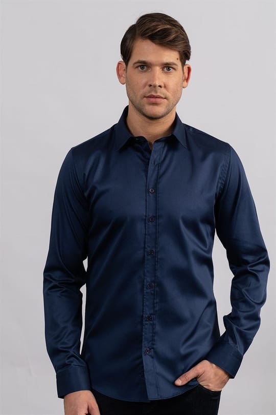 Slım Fıt %100 Koton Saten Premium Erkek Gömlek