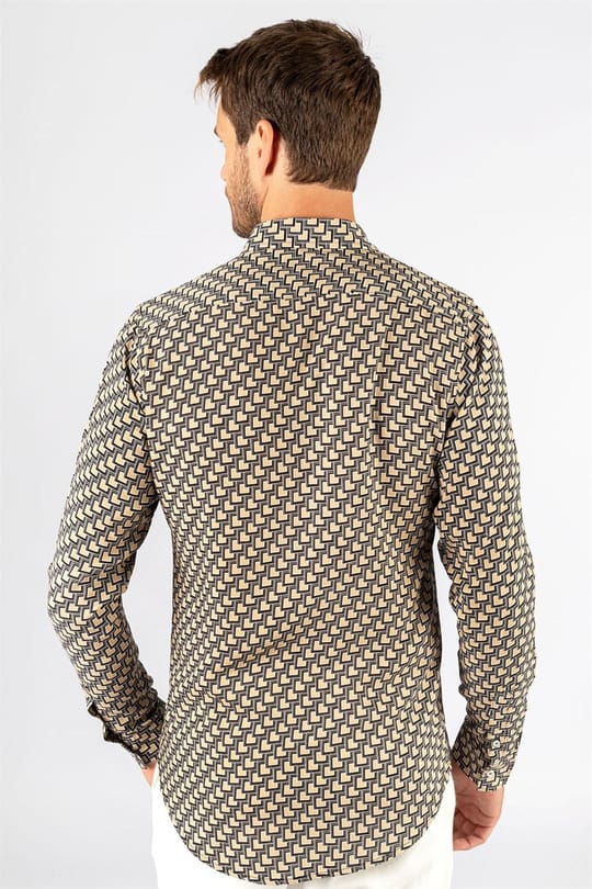 Slim Fit Uzun Kollu Yazlık Baskılı Vıskon Erkek Gömlek