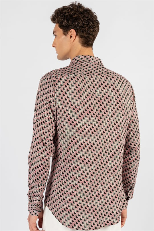 Slim Fit Uzun Kollu Yazlık Baskılı Vıskon Erkek Gömlek