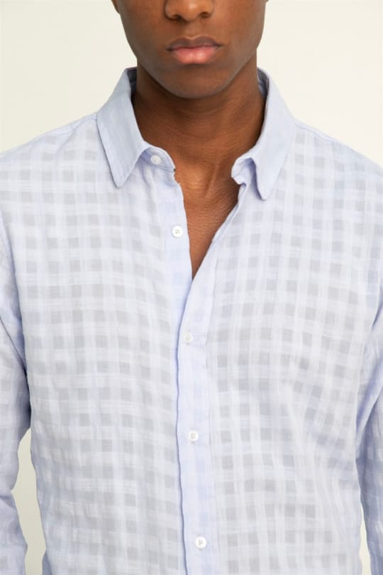 Slim Fit Uzun Kollu Dar Kalıp Pamuk Gofreli Desenli Erkek Lila Gömlek