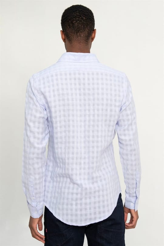 Slim Fit Uzun Kollu Dar Kalıp Pamuk Gofreli Desenli Erkek Lila Gömlek