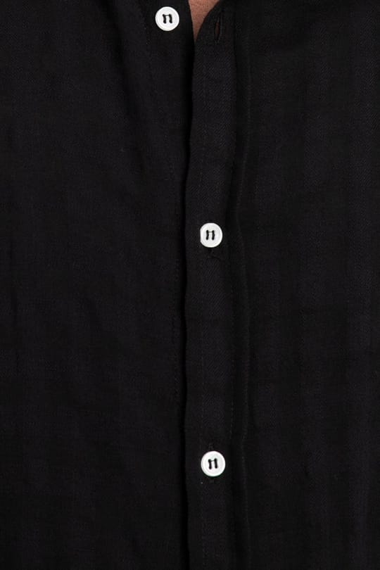 Slim Fit Uzun Kollu Dar Kalıp Pamuk Gofreli Desenli Erkek Siyah Gömlek