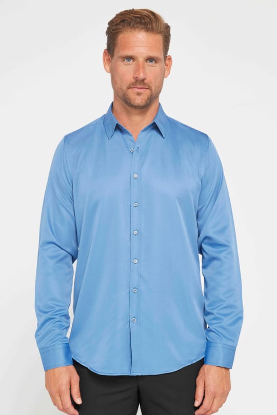 Slim Fit Kolay Ütü Teri Emen Nefes Alan Doku Kravatlık Dört Mevsim  Erkek Gömlek