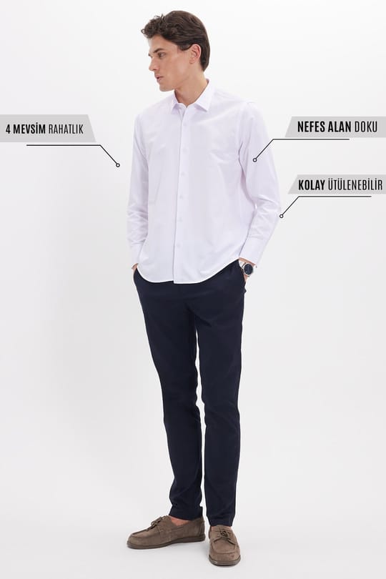Slim Fit Kolay Ütü Teri Emen Nefes Alan Doku Kravatlık Dört Mevsim  Erkek Gömlek