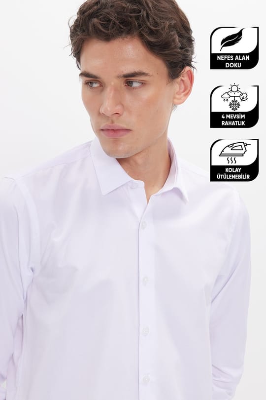 Slim Fit Kolay Ütü Teri Emen Nefes Alan Doku Kravatlık Dört Mevsim  Erkek Gömlek