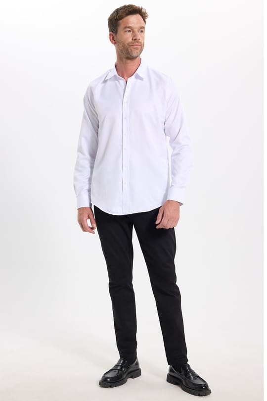 Slim Fit Kolay Ütülenebilir Ter Konforu Sağlayan Kravatlık Yaka Dört Mevsim Beyaz Erkek Gömlek