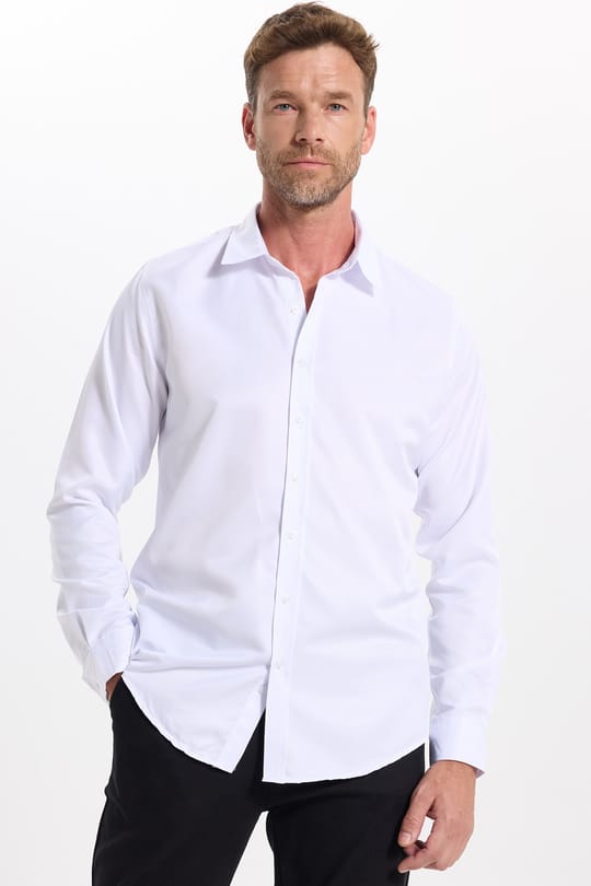 Slim Fit Kolay Ütülenebilir Ter Konforu Sağlayan Kravatlık Yaka Dört Mevsim Beyaz Erkek Gömlek