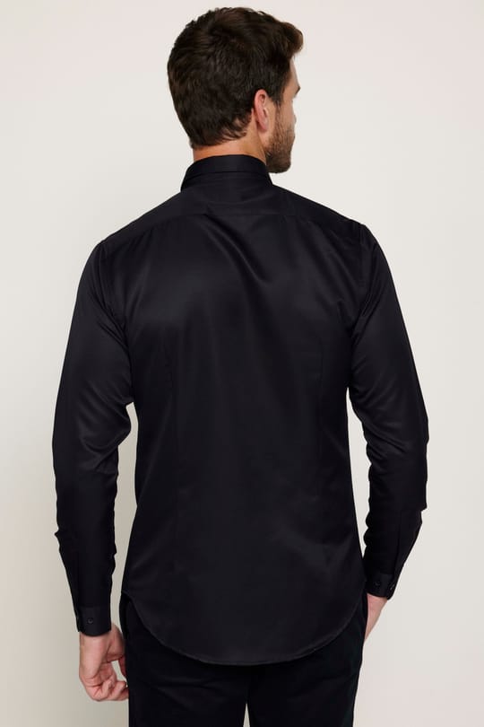 Slim Fit Kolay Ütülenebilir Ter Konforu Sağlayan Kravatlık Yaka Dört Mevsim Siyah Erkek Gömlek