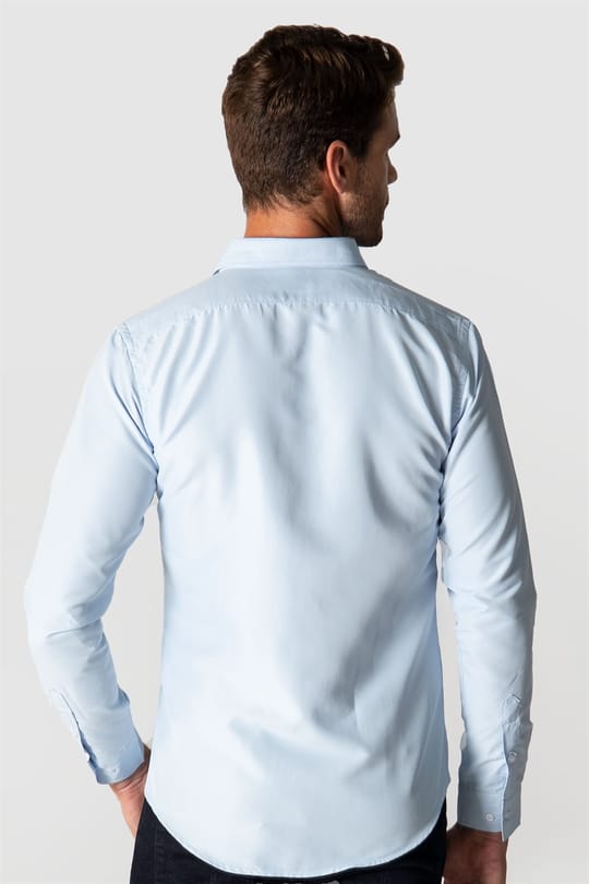 Slim Fit Kolay Ütülenebilir Ter Konforu Sağlayan Kravatlık Yaka Dört Mevsim Mavi Erkek Gömlek