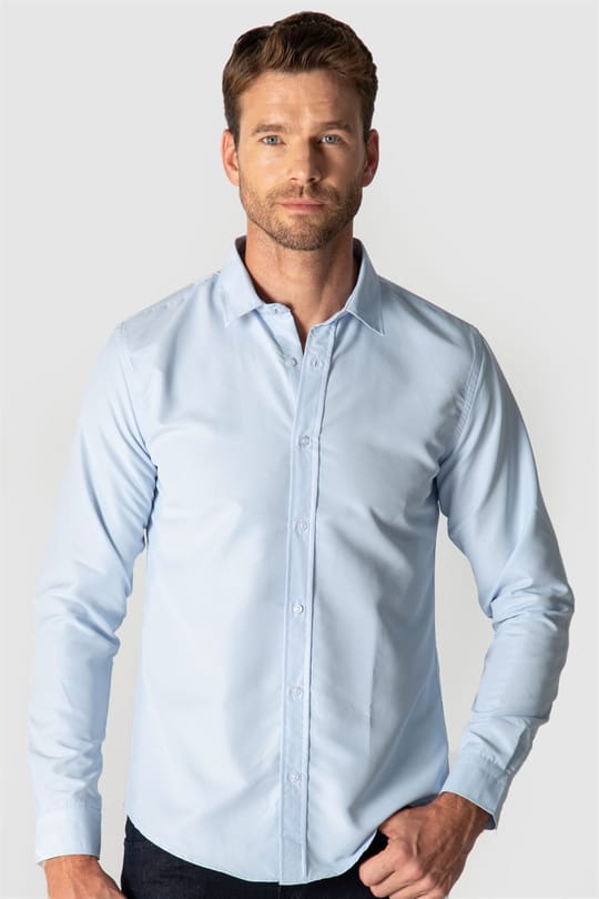 Slim Fit Kolay Ütülenebilir Ter Konforu Sağlayan Kravatlık Yaka Dört Mevsim Mavi Erkek Gömlek