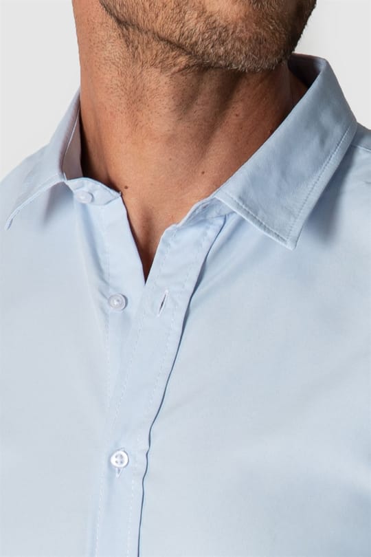 Slim Fit Kolay Ütülenebilir Ter Konforu Sağlayan Kravatlık Yaka Dört Mevsim Mavi Erkek Gömlek