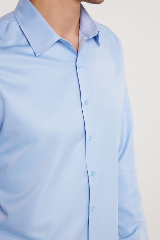 Slim Fit Kolay Ütü Teri Emen Nefes Alan Doku Kravatlık Dört Mevsim  Erkek Gömlek