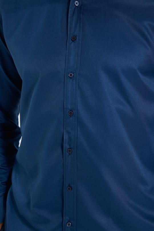 Slim Fit Kolay Ütülenebilir Ter Konforu Sağlayan Kravatlık Yaka Dört Mevsim Lacivert Erkek Gömlek