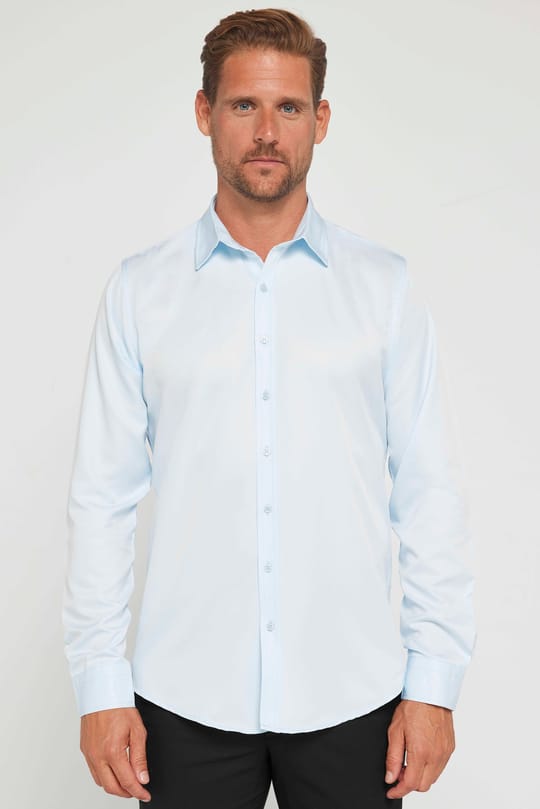 Slim Fit Kolay Ütü Teri Emen Nefes Alan Doku Kravatlık Dört Mevsim  Erkek Gömlek