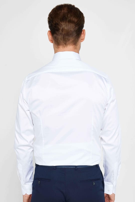 Slım Fıt Uzun Kollu Yüksek Yaka Premium Seri Cotton Saten Beyaz Gömlek
