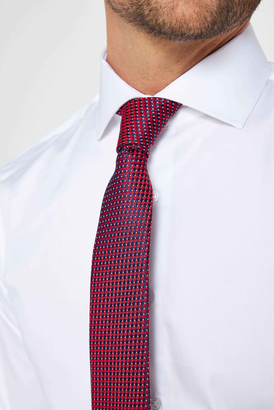 Slım Fıt Uzun Kollu Yüksek Yaka Premium Seri Cotton Saten Beyaz Gömlek