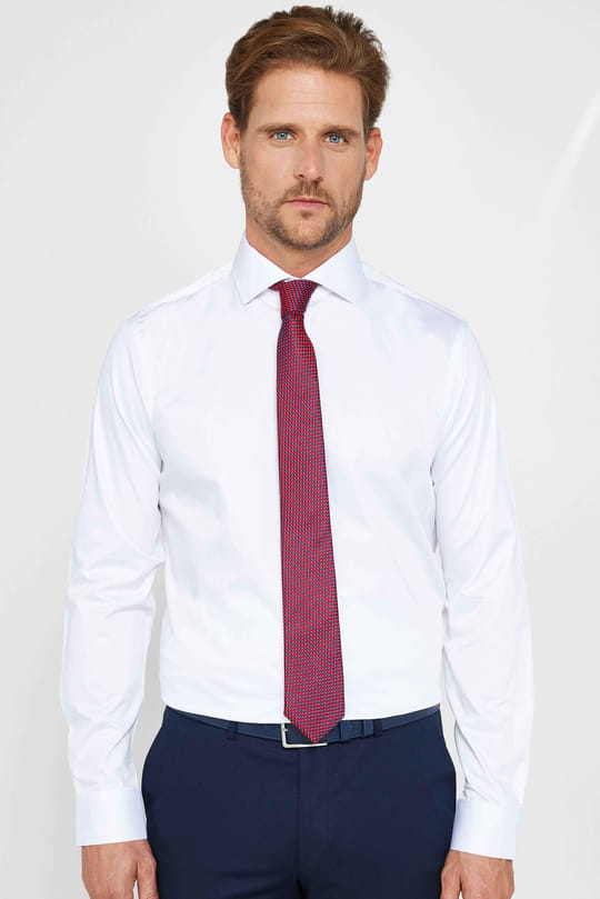 Slım Fıt Uzun Kollu Yüksek Yaka Premium Seri Cotton Saten Beyaz Gömlek