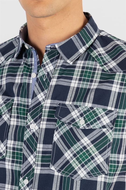Slim Fit Kısa Kollu Ekose Çift Cep Kapaklı Erkek Gömlek