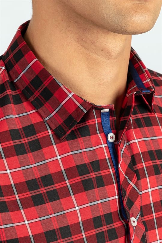 Slim Fit Uzun Kollu Kareli Pamuklu Kolay Ütü Erkek Renkli Gömlek