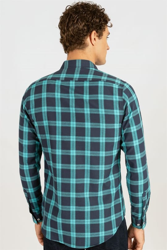 Slim Fit Uzun Kollu Kareli Pamuklu Kolay Ütü Erkek Gömlek