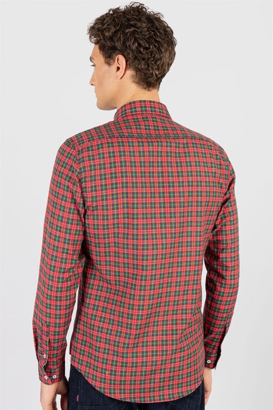 Slim Fit Uzun Kollu Kareli Pamuklu Kolay Ütü Erkek Renkli Gömlek