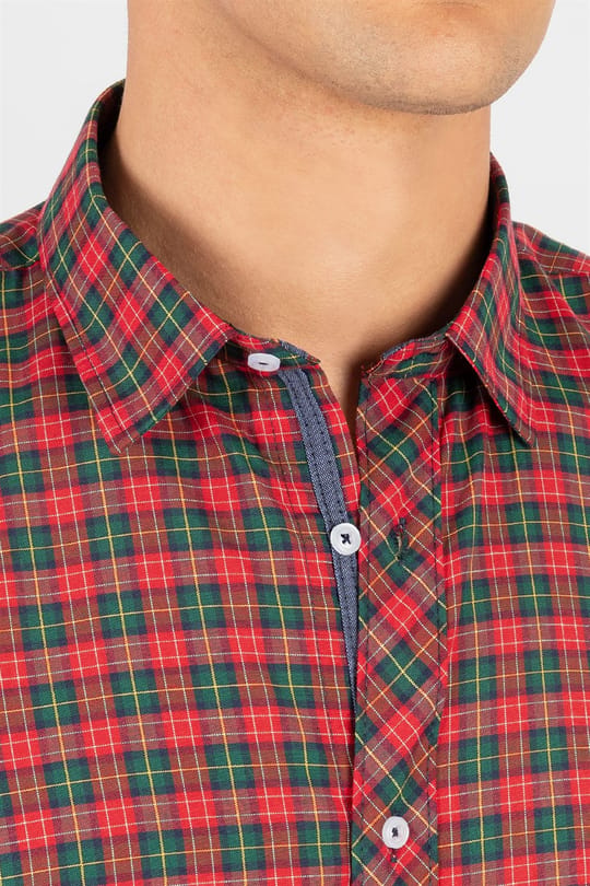 Slim Fit Uzun Kollu Kareli Pamuklu Kolay Ütü Erkek Renkli Gömlek