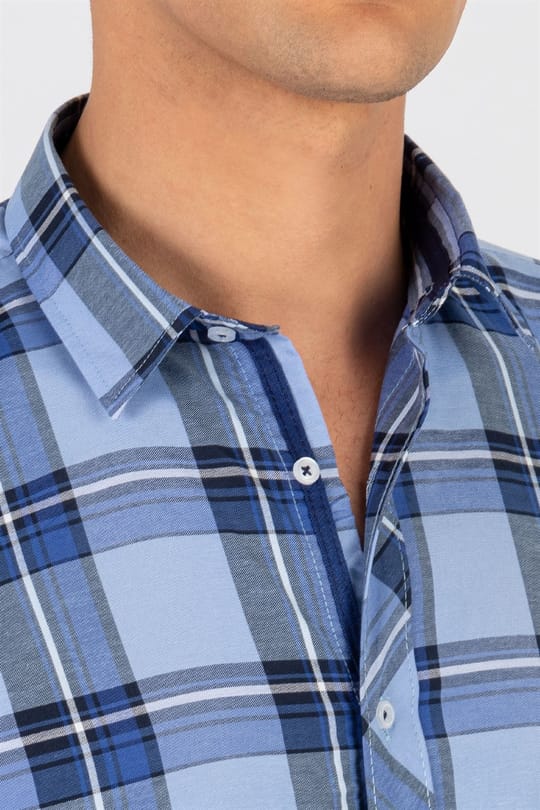 Slim Fit Uzun Kollu Kareli Pamuklu Kolay Ütü Erkek Renkli Gömlek