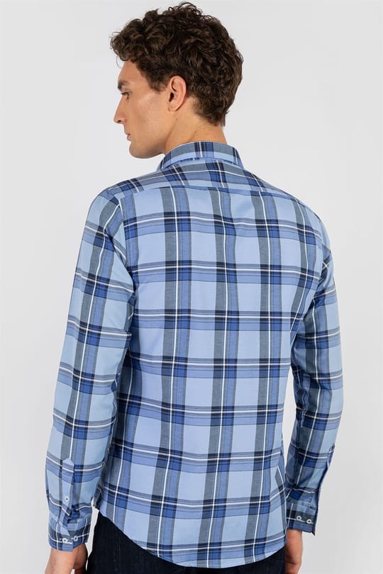 Slim Fit Uzun Kollu Kareli Pamuklu Kolay Ütü Erkek Renkli Gömlek