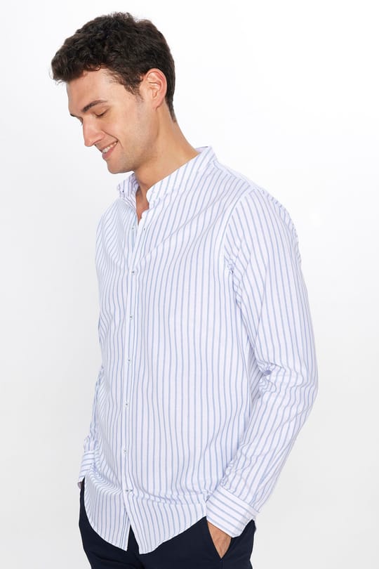  Erkek Slim Fit Dar Kesim Uzun Kollu Pamuklu Beyaz Hakim Yaka Gömlek