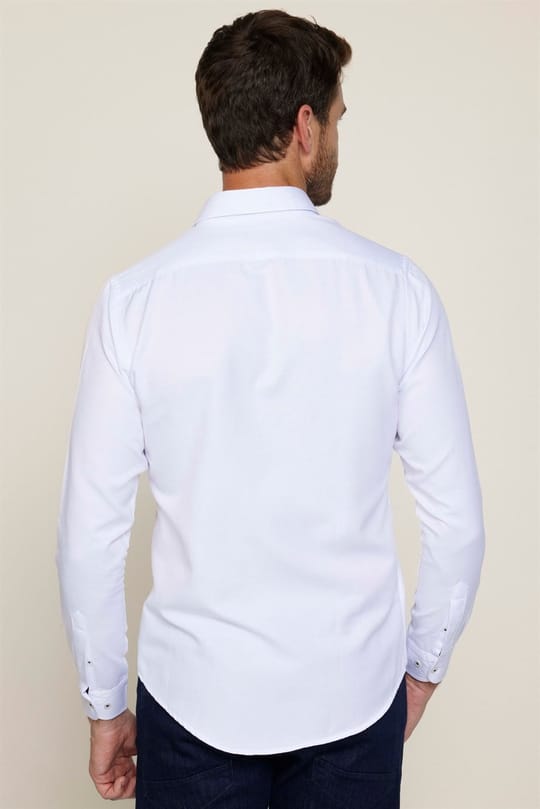 Slim Fit Uzun Kollu Düğmeli Yaka Pamuklu Kolay Ütü Düz Erkek Gömlek