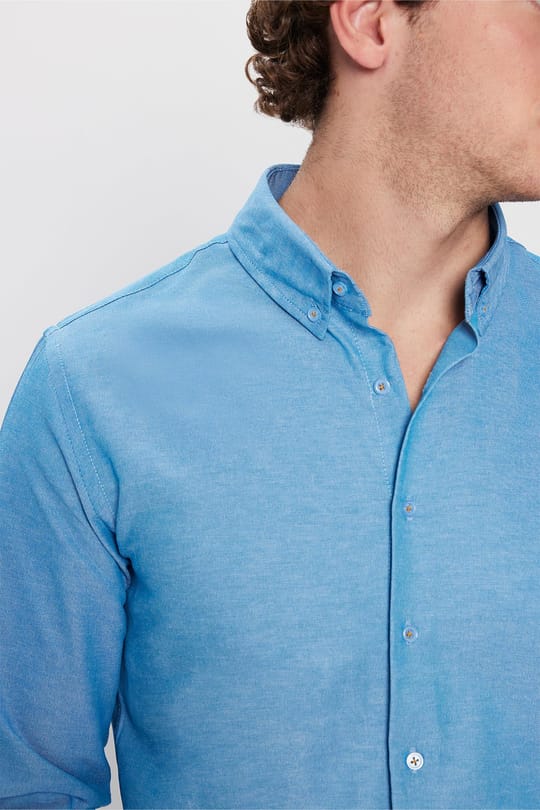 Slim Fit Uzun Kollu Düğmeli Yaka Pamuklu Kolay Ütü Düz Erkek Gömlek