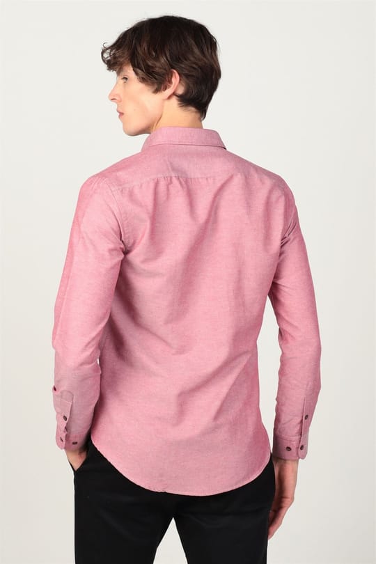 Slim Fit Uzun Kollu Düğmeli Yaka Pamuklu Kolay Ütü Düz Erkek Gömlek