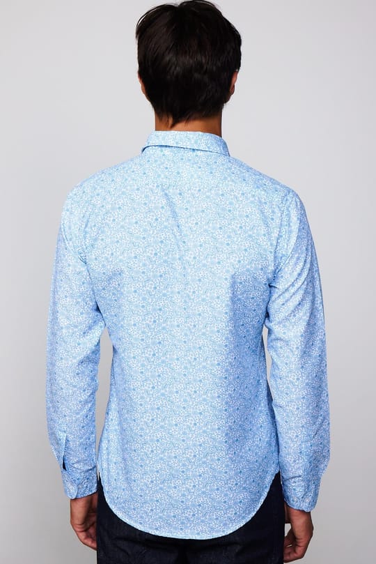Slim Fit Uzun Kollu Baskılı Desenli Kolay Ütü Yaka Düğmeli Beyaz Gömlek