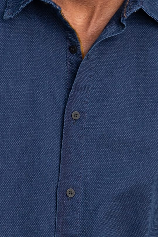 Slim Fit Uzun Kollu Biyeli Erkek Denim Kot Lacivert Gömlek