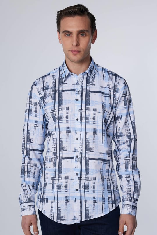 Slim Fit Uzun Kollu Desenli Pamuklu Kolay Ütü Erkek Gömlek