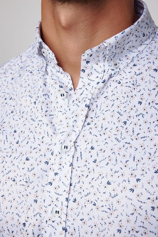 Slim Fit Uzun Kollu Düğmeli Yaka Pamuklu Kolay Ütü Desenli Erkek Gömlek