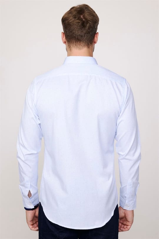Slim Fit Uzun Kollu Düğmeli Yaka Pamuklu Kolay Ütü Desenli Erkek Gömlek
