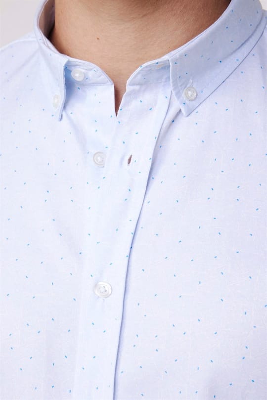 Slim Fit Uzun Kollu Düğmeli Yaka Pamuklu Kolay Ütü Desenli Erkek Gömlek