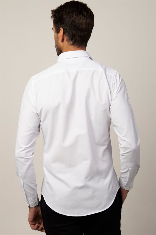 Slim Fit Uzun Kollu Armürlü Düğme Patı Manşet İçi Biyeli Erkek Beyaz Gömlek