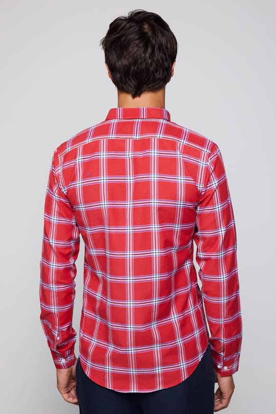 Erkek Slim Fit Dar Kesim Uzun Kollu Pamuklu Kolay Ütü Kareli Düğmeli Yaka Gömlek