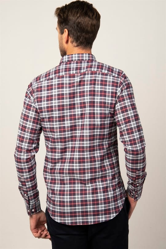 Erkek Slim Fit Dar Kesim Uzun Kollu Pamuklu Kolay Ütü Kareli Düğmeli Yaka Gömlek