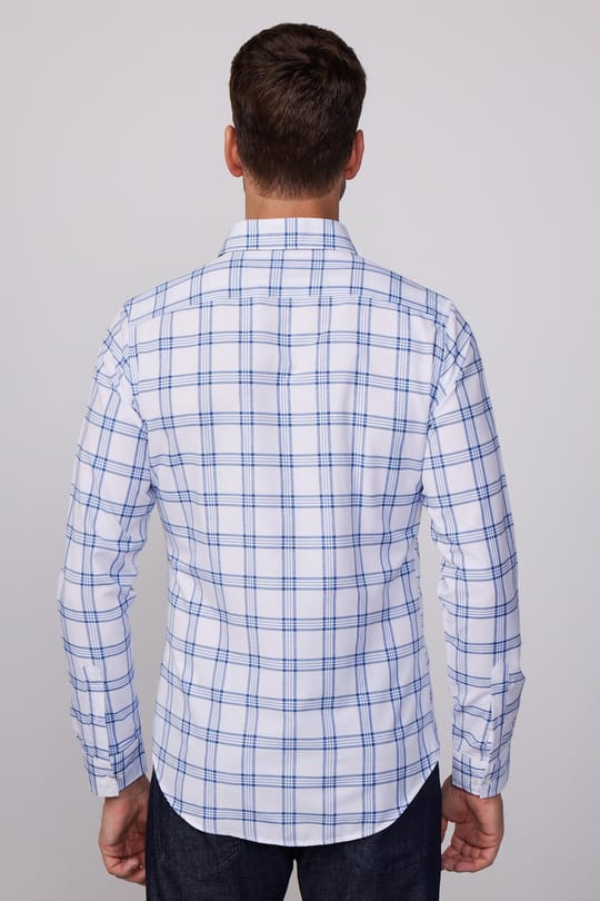 Erkek Slim Fit Dar Kesim Uzun Kollu Pamuklu Kolay Ütü Kareli Düğmeli Yaka Gömlek