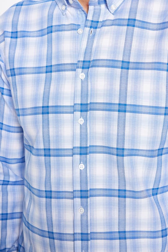 Erkek Slim Fit Dar Kesim Uzun Kollu Pamuklu Kolay Ütü Kareli Düğmeli Yaka Gömlek
