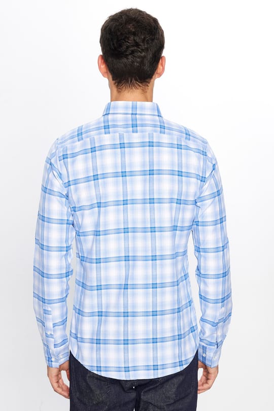 Erkek Slim Fit Dar Kesim Uzun Kollu Pamuklu Kolay Ütü Kareli Düğmeli Yaka Gömlek