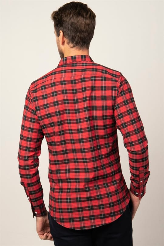 Erkek Slim Fit Dar Kesim Uzun Kollu Pamuklu Kolay Ütü Kareli Düğmeli Yaka Gömlek
