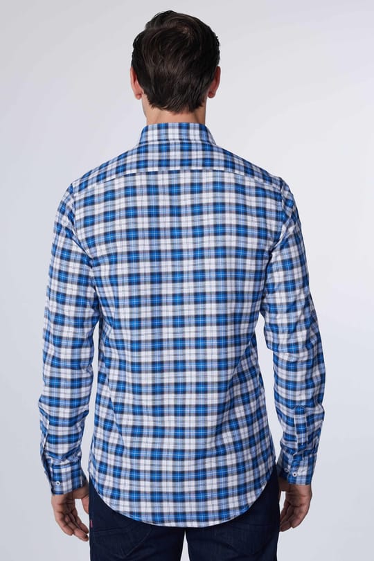 Erkek Slim Fit Dar Kesim Uzun Kollu Pamuklu Kolay Ütü Kareli Düğmeli Yaka Gömlek