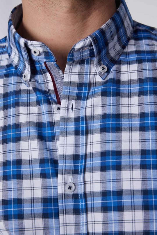 Erkek Slim Fit Dar Kesim Uzun Kollu Pamuklu Kolay Ütü Kareli Düğmeli Yaka Gömlek